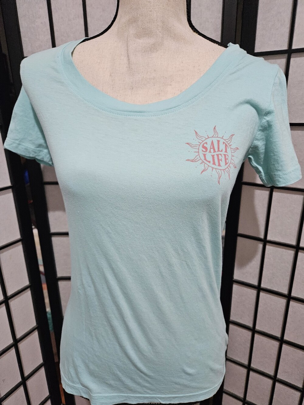 Women's Salt Life Small Aqua Blue Sun & Moon Logo Short Sleeve T Shirt